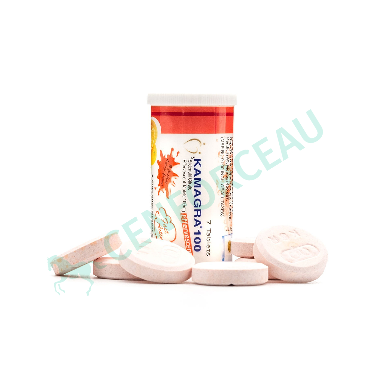 Kamagra Effervescent 100 mg box and tablet – Fast-acting Sildenafil ED treatment in effervescent form