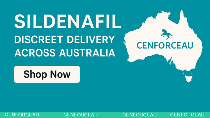 Call-to-action banner promoting Sildenafil from CenforceAU with discreet delivery